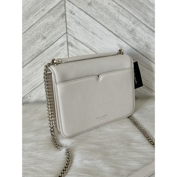 Kate Spade Locket Large Flap Crossbody Bag White Pebbled Leather Chain Strap NWT - Picture 8 of 8